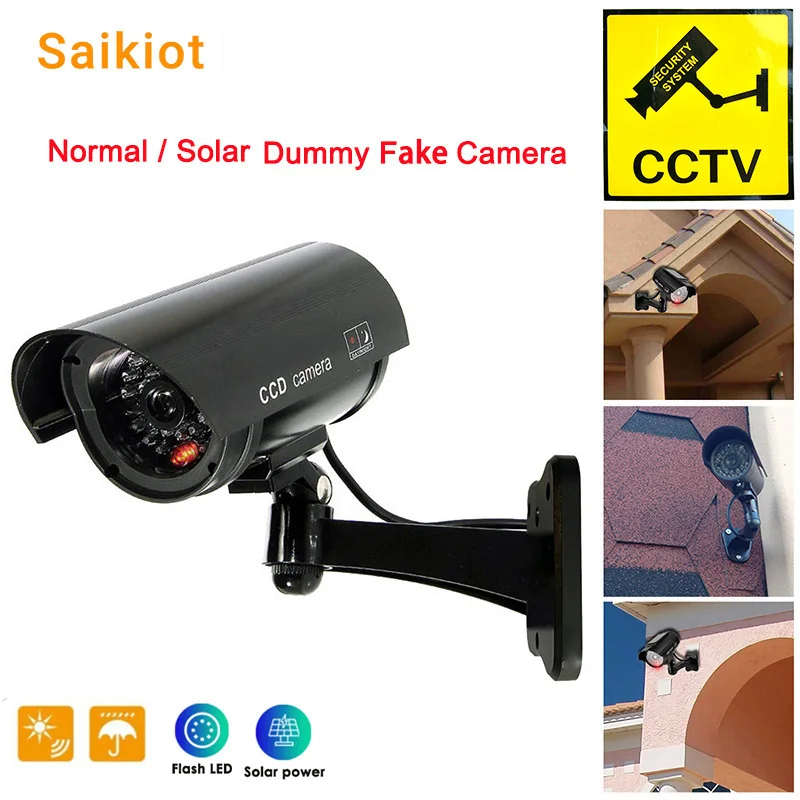 Saikiot Falošná solárna kamera Outdoor CCTV Sledovanie simulácie simulácia figuríny Dimavá zabezpečenie blikanie LED svetlo Falošný guľový fotoaparát