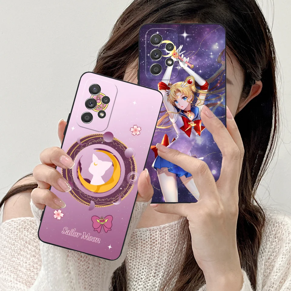 SAILOR Cute Moon Telefón puzdro pre Samsung Galaxy A91 73 71 70 54 53 52 34 24 21 21 S 5G Čierne mobilné telefóny Cover Smartphone