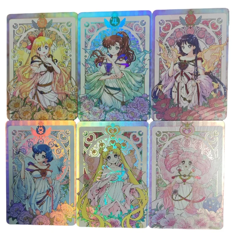Sailor Moon Flash Card Tsukino Usagi Mizuno Ami Kino Prosperous Series DIY 6 listov akčných hračiek Anime Game Collection