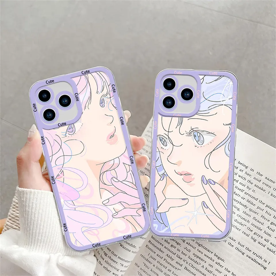Saitemiss Art Cute Cartoon Telefón puzdro pre iPhone 12 11 13 14 15 16 max pro plus priehľadný ráz