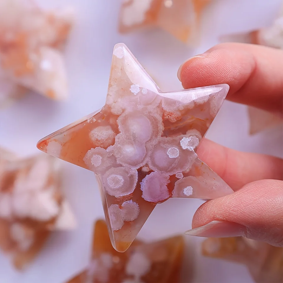 Sakura Agate Flower Star Nature Crystal for Home Office Garden Yoga Meditácia ozdoba Darček Vianoce a Halloween