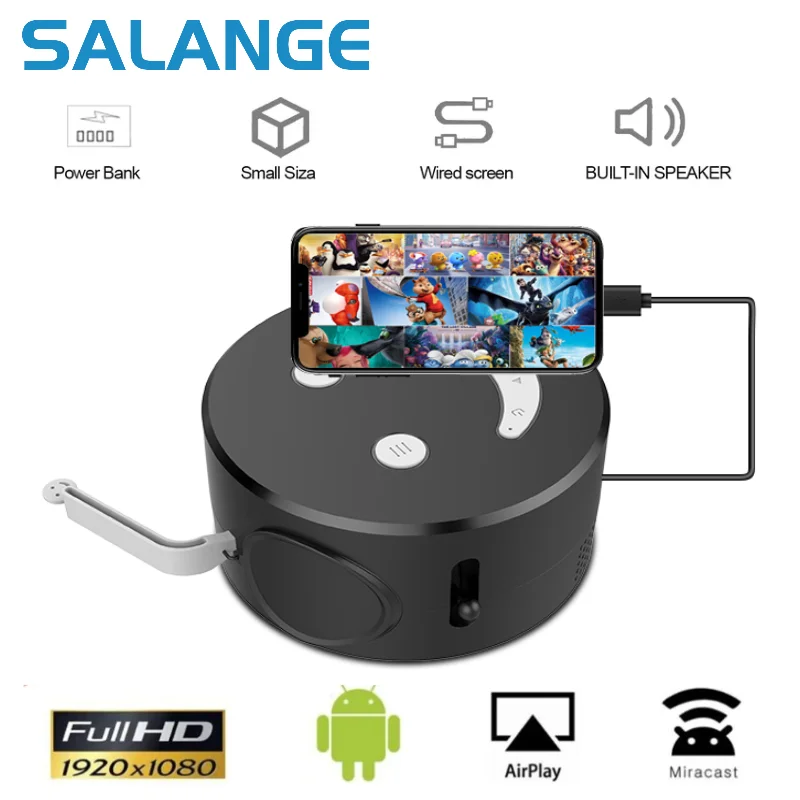 SALANGE LED MINI PROJECTOR MOBILNÉ VIDEO VIDEO VIDEADER PODPORU 1080P USB Sync SMARTPHON SMARTPHON DETI PROJETOR PK YT200