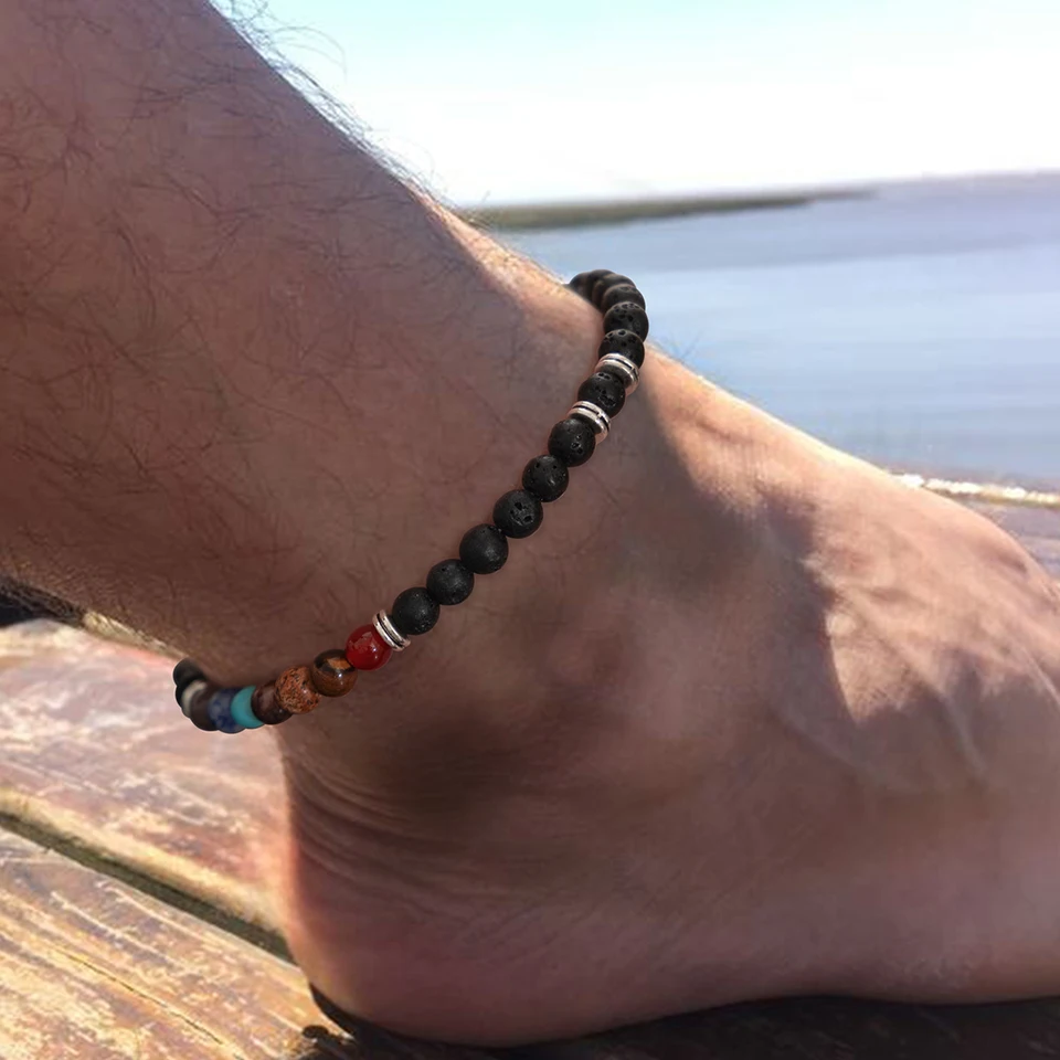 Salircon Fashion Solkanic Stone Glass Glass Anklet pre mužov Ženy Nový klasický nastaviteľný mužský reťazec letné plážové šperky