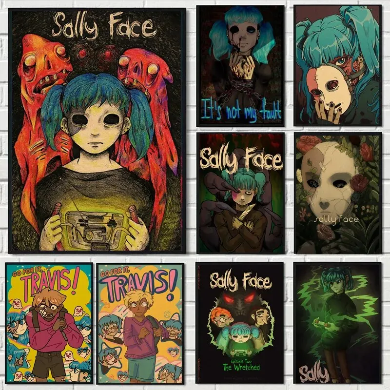 Sally Face Game inšpirovaná nástenná umenie Vysoko kvalitné plátno výtlačky Hororové napätie Téma ideálna pre domácu izbu dekor klasické anime