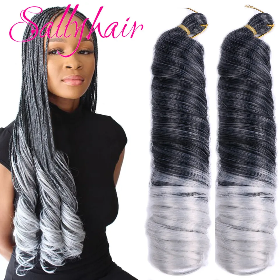 Sallyhair Syntetický 24 palcov francúzsky kučeravý háčkovaný vlasov špirálové kučery vrkočky hodvábne pletené vlasy španielske kučeravé predlžovanie vlasov