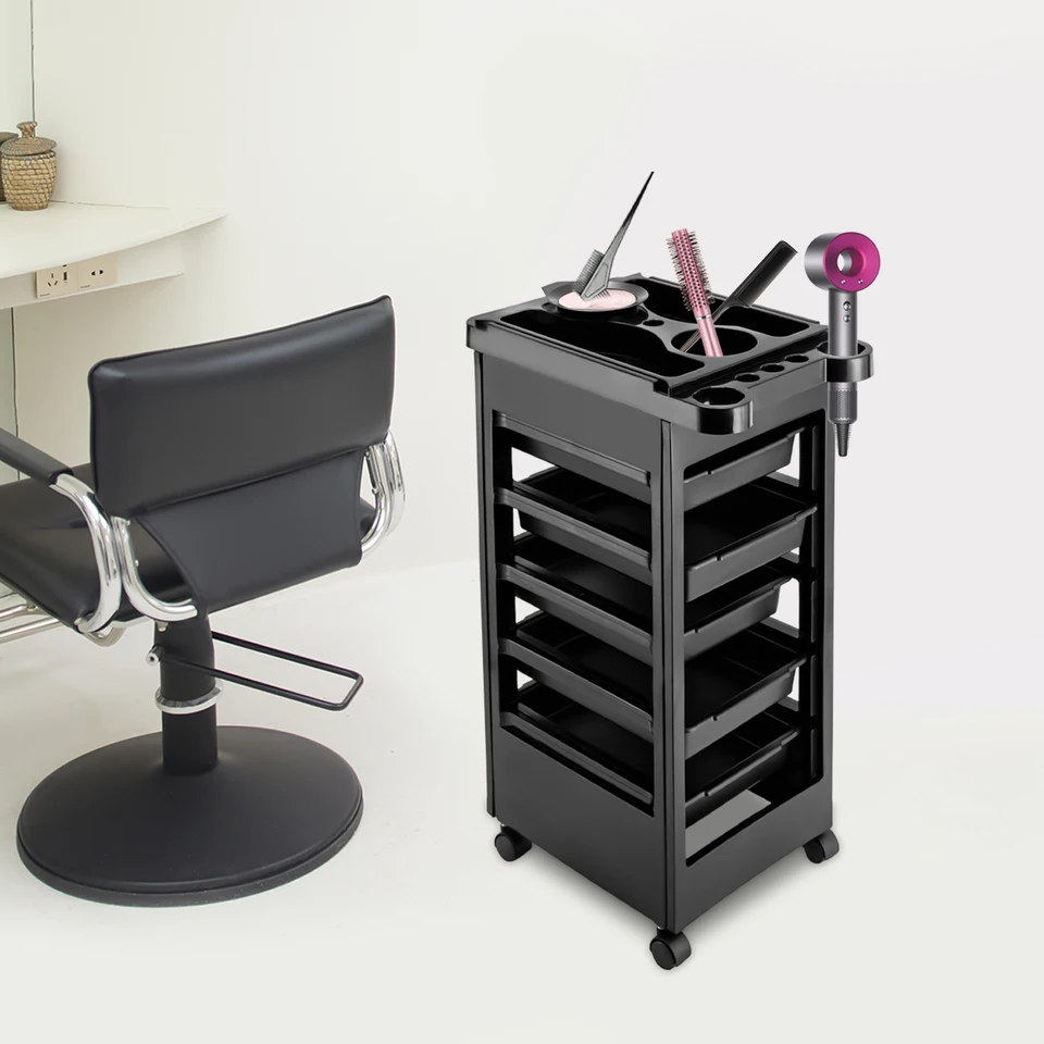 Salon Salon Salon Salon Trolley Cart - Salon Rolling Cart s kolesami a 5 zásuviek pre kaderník, kaderník, krása, tetovanie