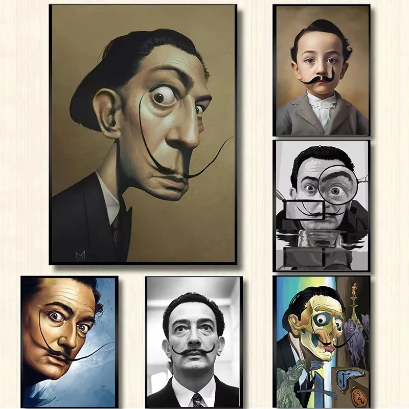 Salvador dali vtipný portrét plagát maľba maľba škandinávsky a výtlačky nástenné umelecké obrázky pre obývaciu izbu salón domáci výzdoba Guadors