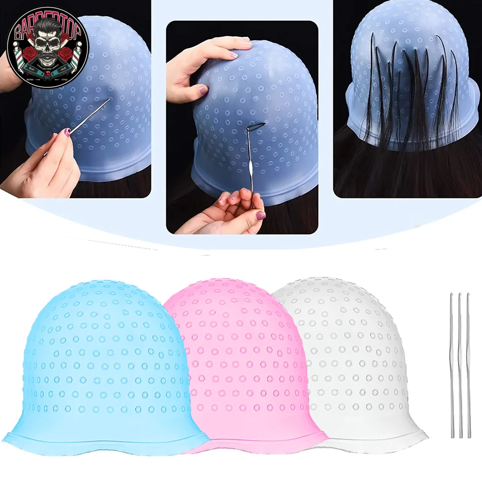 Salón silikónové vlasy sfarbenie čiapky Zvýraznenie čiapky Opätovne použiteľné ihly Dying Hair Dying Frosting čiapka vlasy farbenie klobúk účesové príslušenstvo