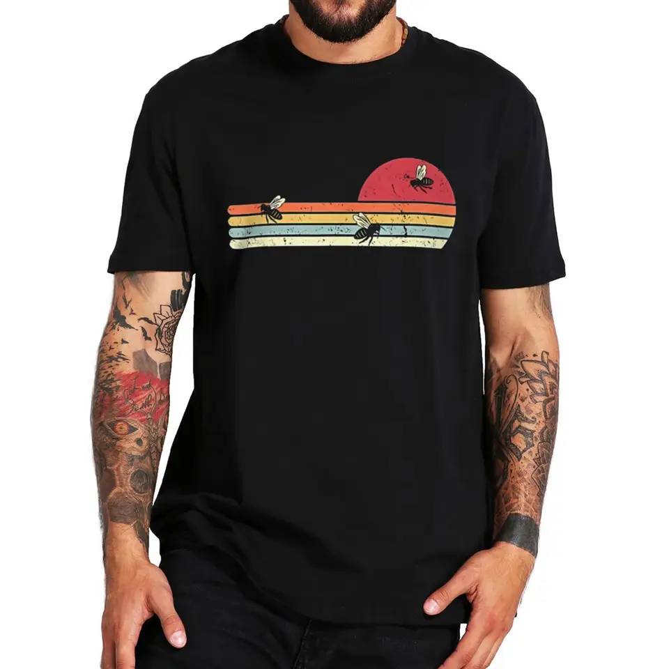 Samec s krátkym rukávom Vintage včelí vzor T košeľa retro štýl Zvieratá Lovers Darček topánky Príležitostné bavlnené unisex O-krk Tričko