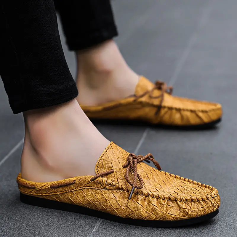 Samec Slipper Half Leather Pánske topánky Zlato Gold Slide Outdoor Mules Plochá pohodlná PVC Nízka cena dizajnér Luxusný zábavný letný predaj