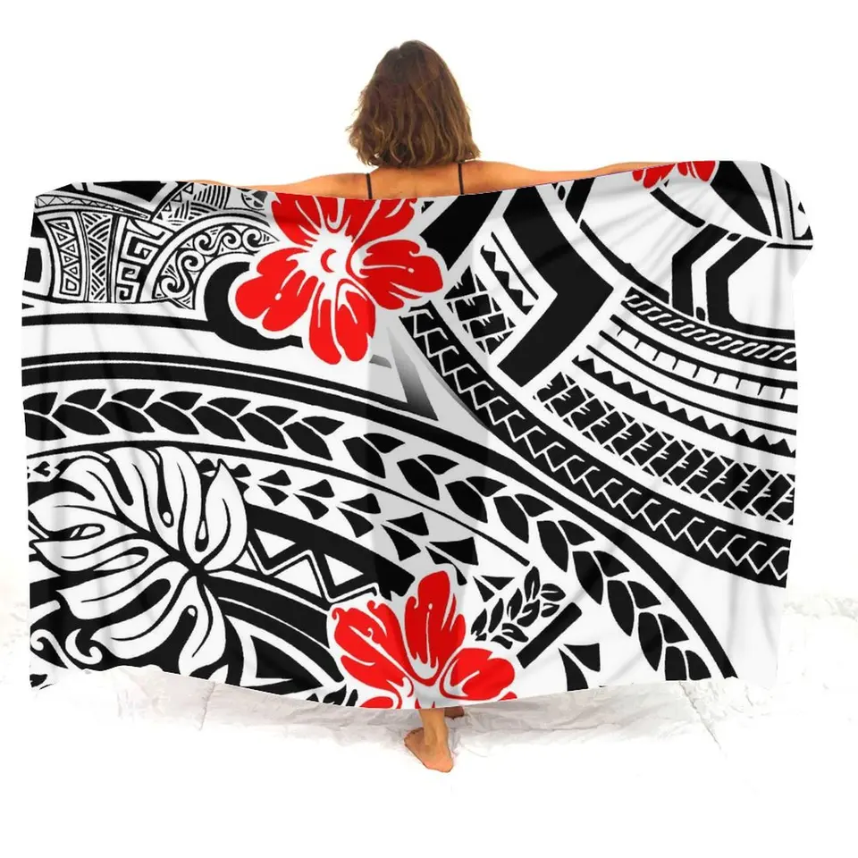 Samoa hibiscus kvetina vlastné polynézske ženy zabaľte sarongový jednodielny kabát SHAW SLEPTION Tribal Design Tlač Sarong Seaside Holiday