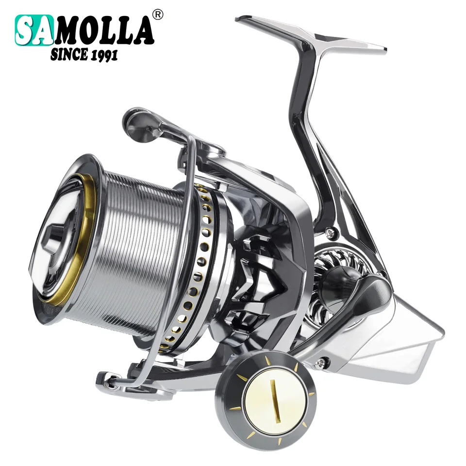 Samolla Nová kovová rybárska navijak Spinning Coil Saltwater Carp 11+1BB 4,8: ​​1 25 kg Drag 8000-12000 pre morské vzdialené koleso