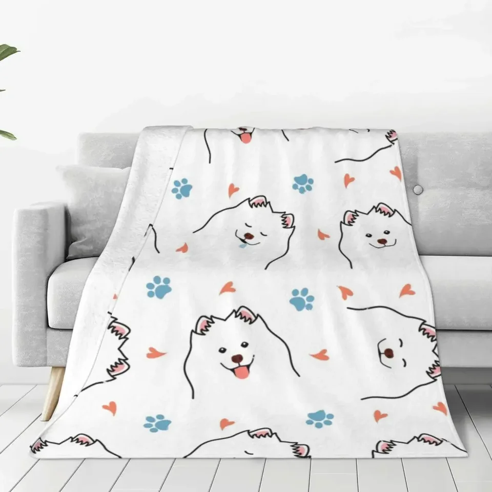 Samoyed Dog Prikrývky Šťastný domáci miláčik Kawaii kemping flanel posteľná bielizeň hodí jemnú odolnú obývaciu izbu dizajn dizajnu lôžko darček