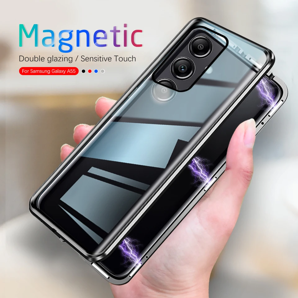 Samsang A 55 5G puzdro 360 stupňov na ochranu celého tela pre Samsung Galaxy A55 5G 2024 MATEL BUMPER obojstranný sklenený sklenený Coque