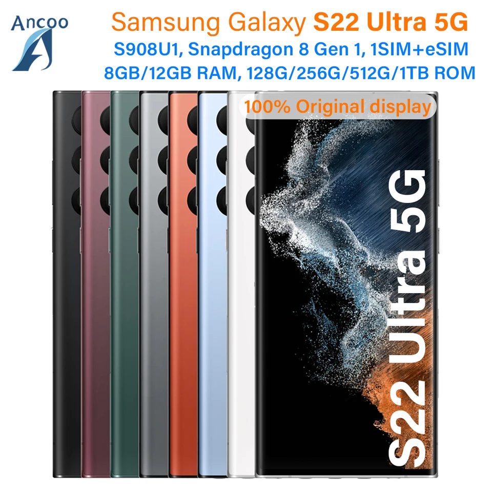 Samsung Galaxy S22 Ultra 5G S908U1 128 GB/256GB/512GB/1TB ROM Snapdragon8 Gen 1 OCTA Core 6,8 