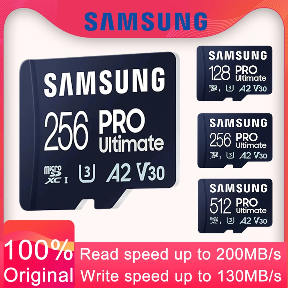 Samsung Micro SD Card Pro Ultimate A2 U3 V30 Microsdxc UHS-I karta 128 GB 256 GB 512 GB Pamäťová karta vysokej rýchlosti 200 MB/s Flash TF karta Flash TF