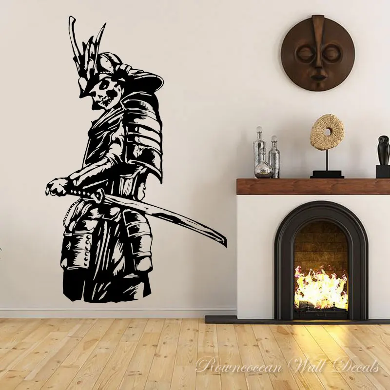 Samurai lebka japonský ázijský bojovník nástenné nálepky Vinyl Domáce dekorácie dospievajúce chlapci spálne herňa nástenná maľba vinylové obtisky koľaj S274