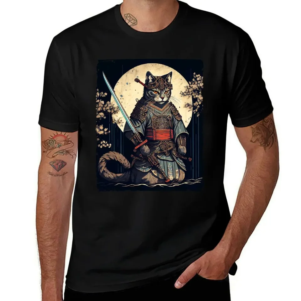 Samurai mačka japonský ninja bojovník Art T-Shirt New Edition Sublime Men tričko