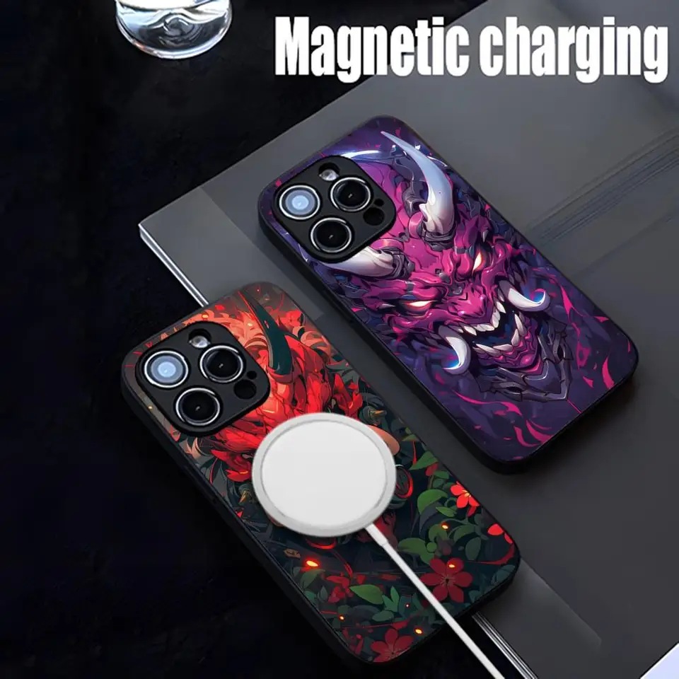 Samurai oni maska ​​Pase Puzdro Strong magnetizmu sklo pre iPhone 15Promax 14 13 12 15 11 Pro XS Max Plus Mini Coque