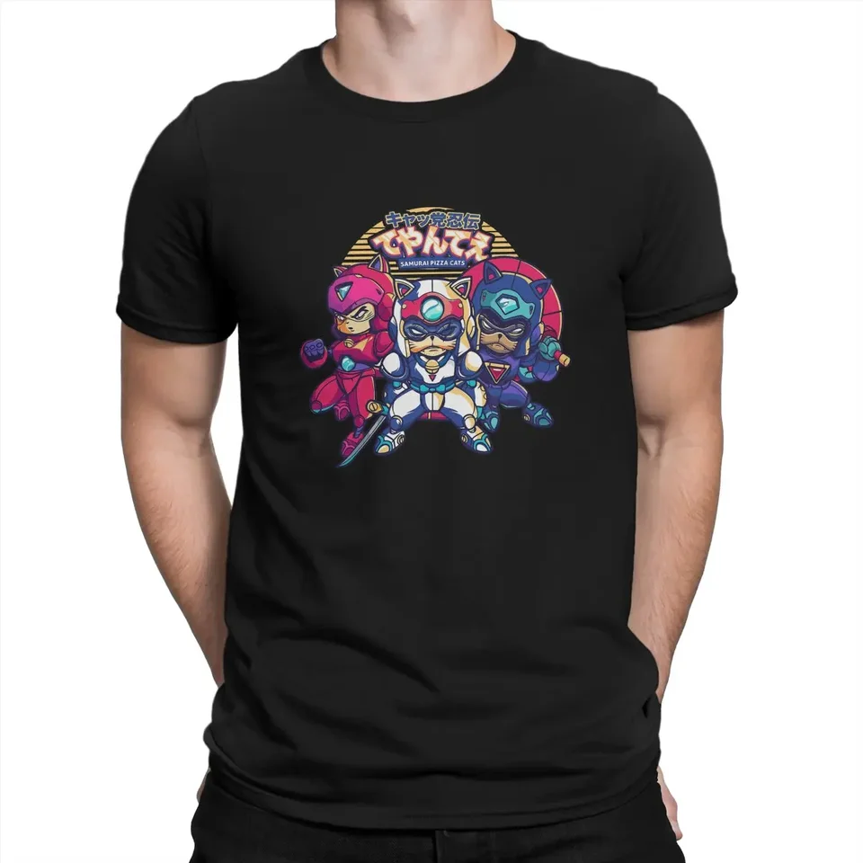 Samurai Pizza Cats Team Art Tshirt Graphic Men Tops Vintage Punk Summer Polyester Streetwear Harajuku T tričko