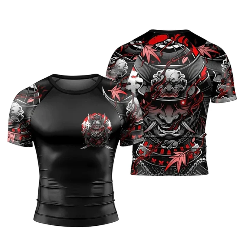 Samurai Warrior Men T tričko Harajuku 3D tlač kompresné tričko Krátke rukávy módne športové tričko Fitness Sportswear Tričká