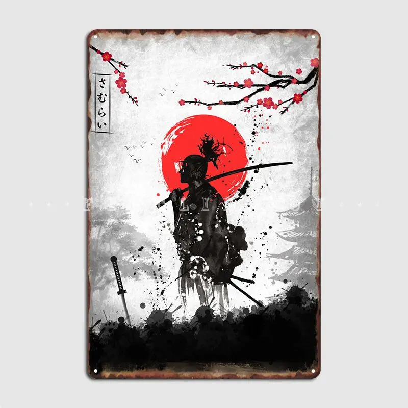Samurai Warrior Plaque Plaque Plaque Pub Decoration Cave Pub Plaght Plat Plagát