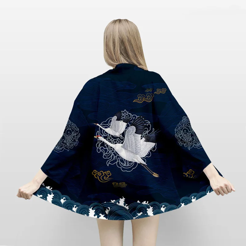 Samurai žeriav japonský štýl Kimono Haori Men Ženy Mardigan čínsky drak Tradičné japonské oblečenie ázijské oblečenie