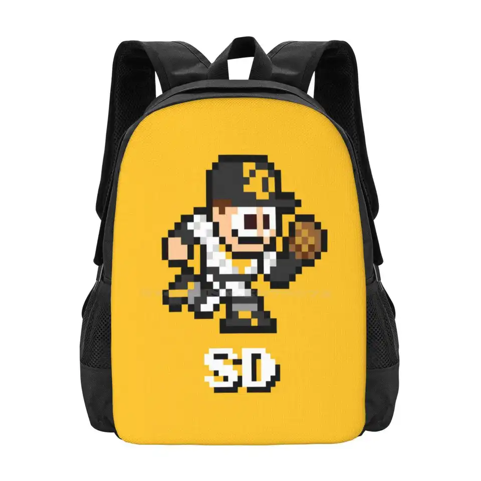 San Diego (8-bitový hráč + iniciály) Hot Sale Schoolback Batoh Batoh módne tašky San Diego California Padres Baseball Tím Catcher