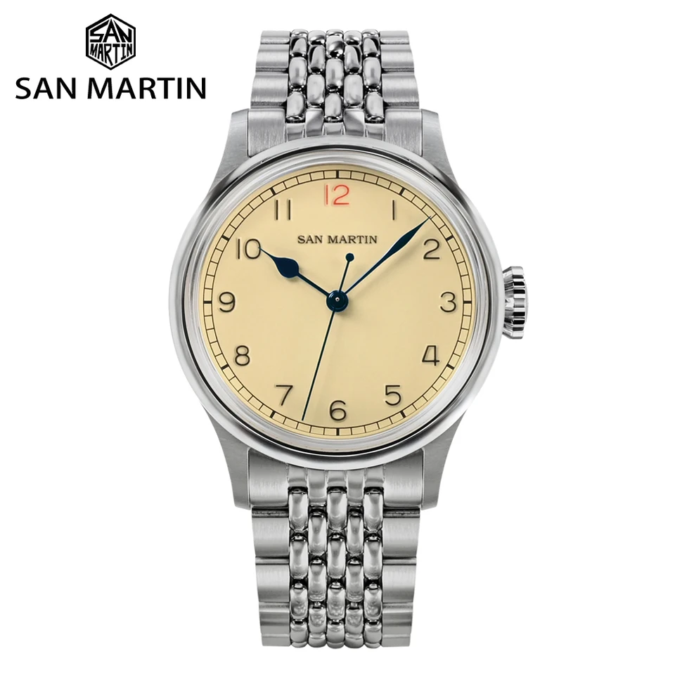 San Martin 38,5 mm Vintage Pilot Watch NH35 jednoduchý vojenský štýl Men