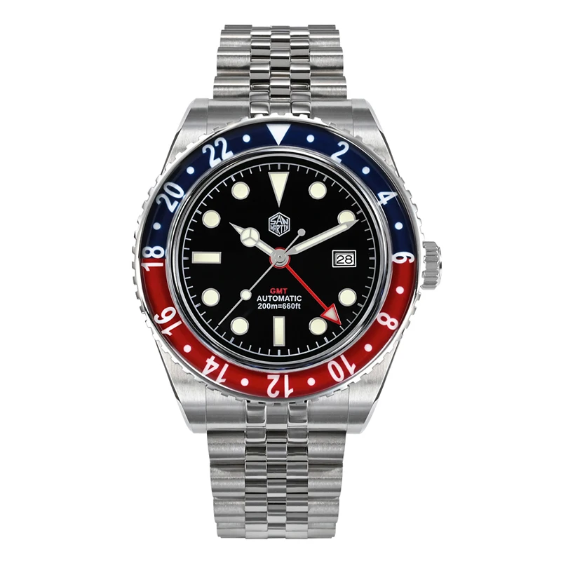 San Martin Men GMT hodinky 40 mm luxusný automatický mechanický náramok Pilot 100 metrov vodotesný BGW-9 Luminous Sapphire Hangzhou 6460