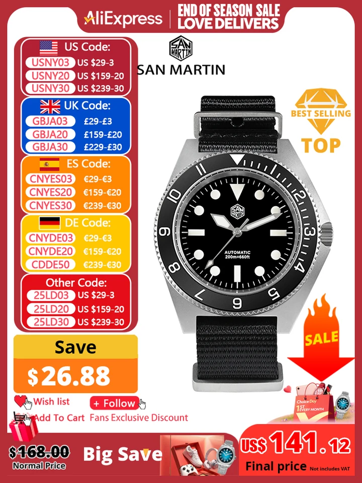 San Martin Nový 40 mm potápačské hodinky NH35 Automatické muži Mechanické náramkové hodinky Sapphire nylon nylonový remienok Plne svetelný vodotesný 200 m