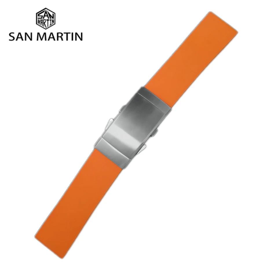 San Martin Watch Bands Gumové popruhy 20 mm 22 mm so skladacou sponou potápačský vodotesný náramok s mäkkým náramkom odolný