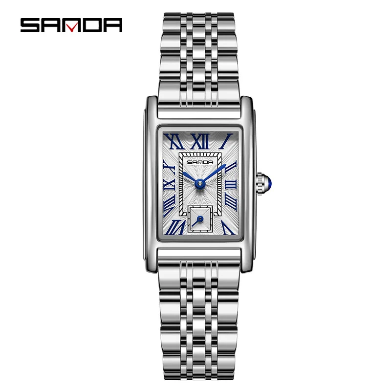 Sanda 1116 Quartz Watch Ženy Elegantné dizajnérske hodinky obdĺžnik Dial vodotesná oceľ kožená business dámske náramkové hodinky darček