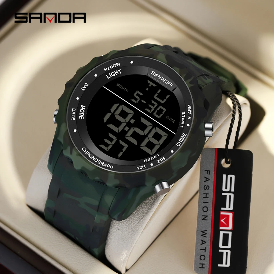 SANDA 2184 LUXURY MENS ELEKTRONICKÉ HODELY PRE CASIO Vodotesný športový displej LED DIZORPOP ADPOURPROUD Digitálna muži Zápretové hodinky