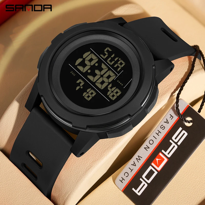 SANDA 2188 Fashion Mens Watch Vojenská voda odolná voči športovým hodinkám Armáda Big Dial Digitálne náramkové hodinky stopky pre mužov