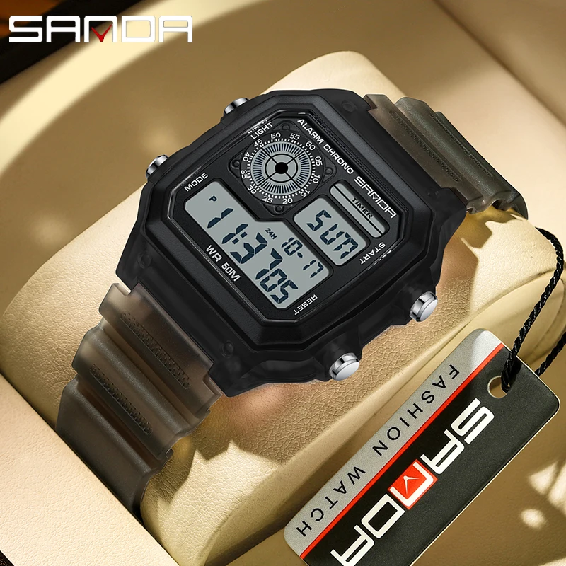 Sanda 6133 Digital Watch Men Sport Chronograph Dátum Lady Wristwatch TPU Týždeň 50 m vodotesný unisex elektronický darček