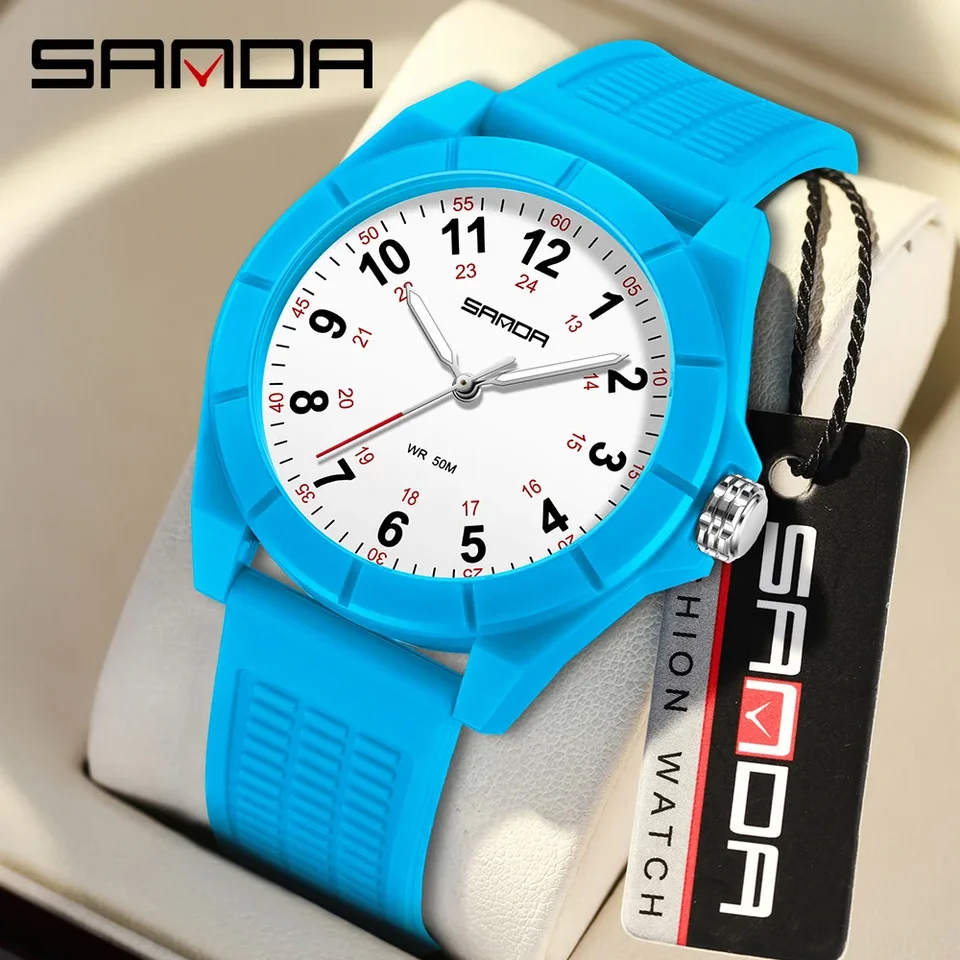 Sanda 6232 Trendy Design Soft Student Watch TPU remienok 50 metrov Hĺbka vodotesný kremenný pohyb detí módne športové zápästie Watch
