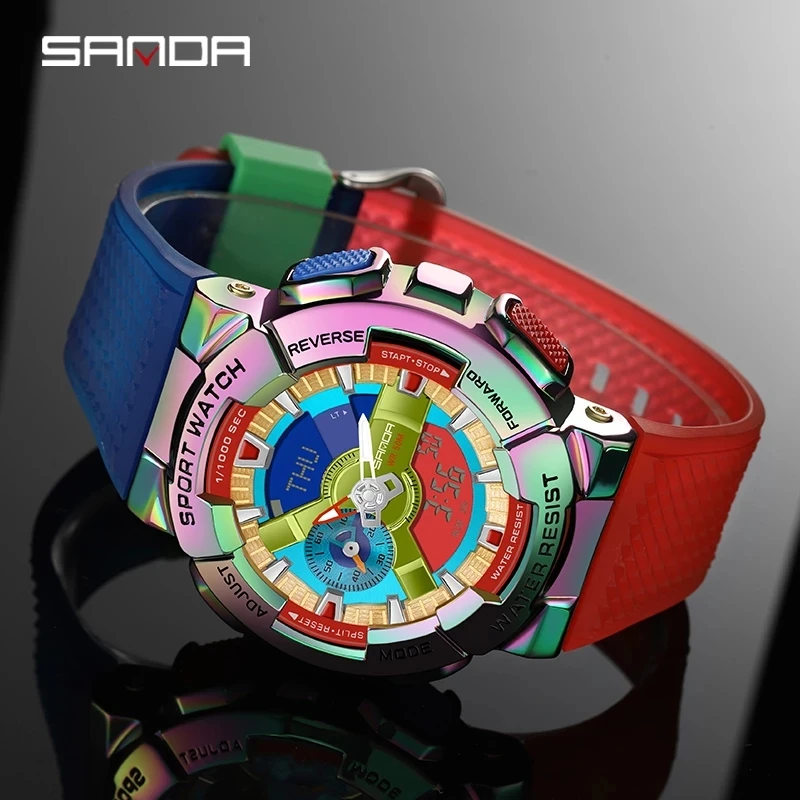 SANDA 9004 MEN DIGITÁLNE HLAVY G STYLE Šport vodotesný šok Vojenské prémiové hodinky Magic Color Cool Luxusné náramkové hodinky relojes
