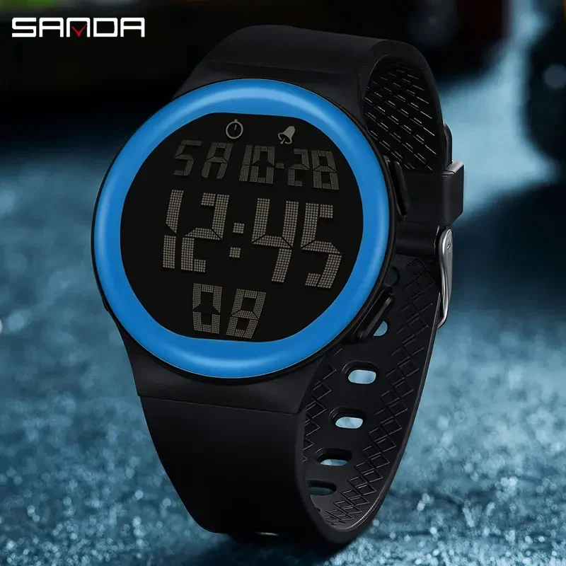 Sanda Big Screen LED Digitálna voda odolná voči alarmom Ručné hodiny Šport Stop sledujte módne módne muži elektrónové hodinky Soft remienok TPU