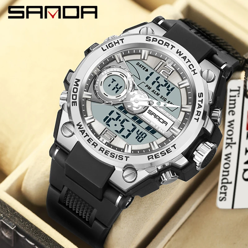Sanda Fashion G Vojenské športové hodinky Duálne displej LED DIGITÁLNE HODELY Vodotesné Pánske hodinky Pánske hodinky Relogio MASCULINO