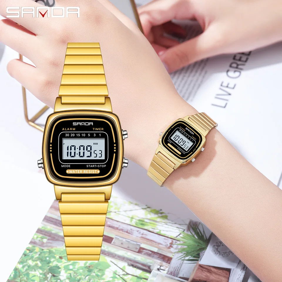 SANDA FASION GISHS Gifty Boys LED DIGITÁLNE HODINY Žena Športové hodinky STOPWATCH Vodotesné malé číselníky jednoduché študenti náramkové hodinky