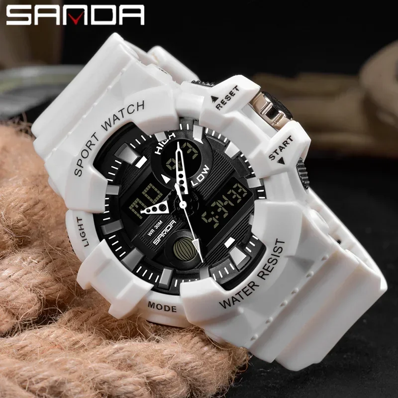 Sanda G v štýle vojenských vonkajších športových mužov hodinky Top značky luxusné muži Quartz Watch Witerproof LED Digitálne elektrónové náramkové hodinky