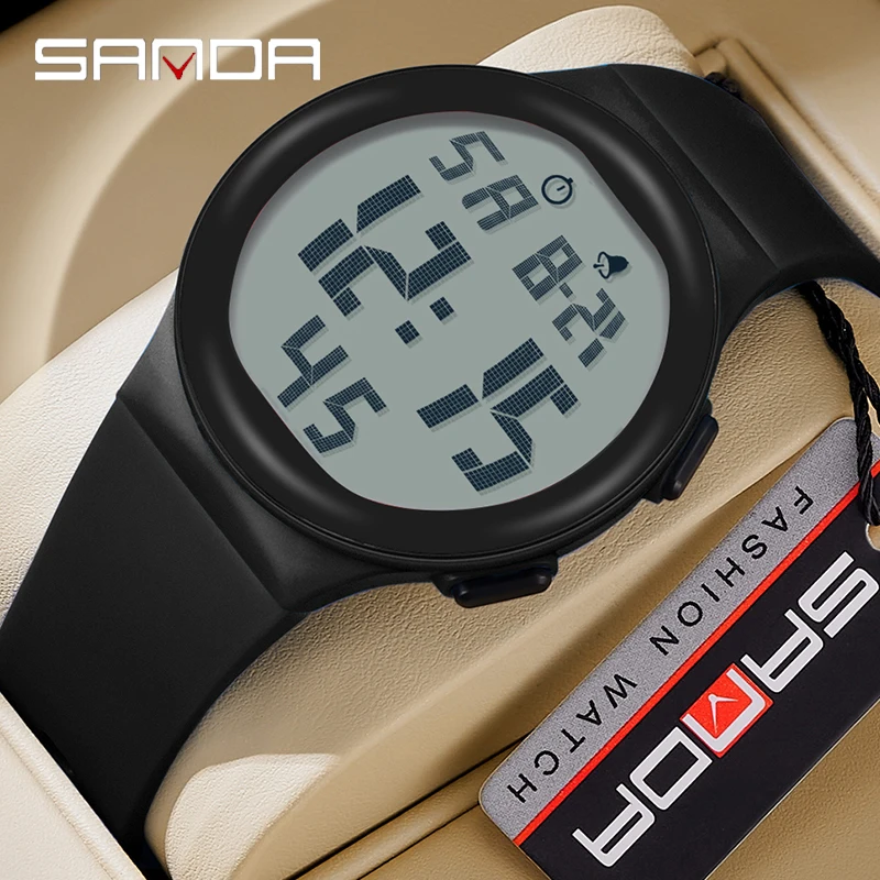 Sanda New Trendy Fashion Pánske hodinky Elektronové hodinky Silikónový remienok Big Screen Led Digitálna voda odolná voči budíkom Šport Stopwwatch