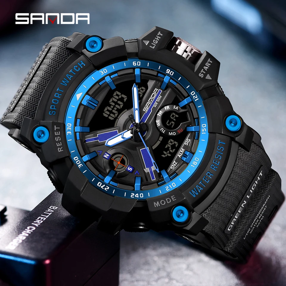 SANDA NOVÉ Vojenské šokové hodinky hodinky pre mužov pre mužov Boy Quartz Analog Wristwatch Witerproof Watch Men Digitálne hodinky