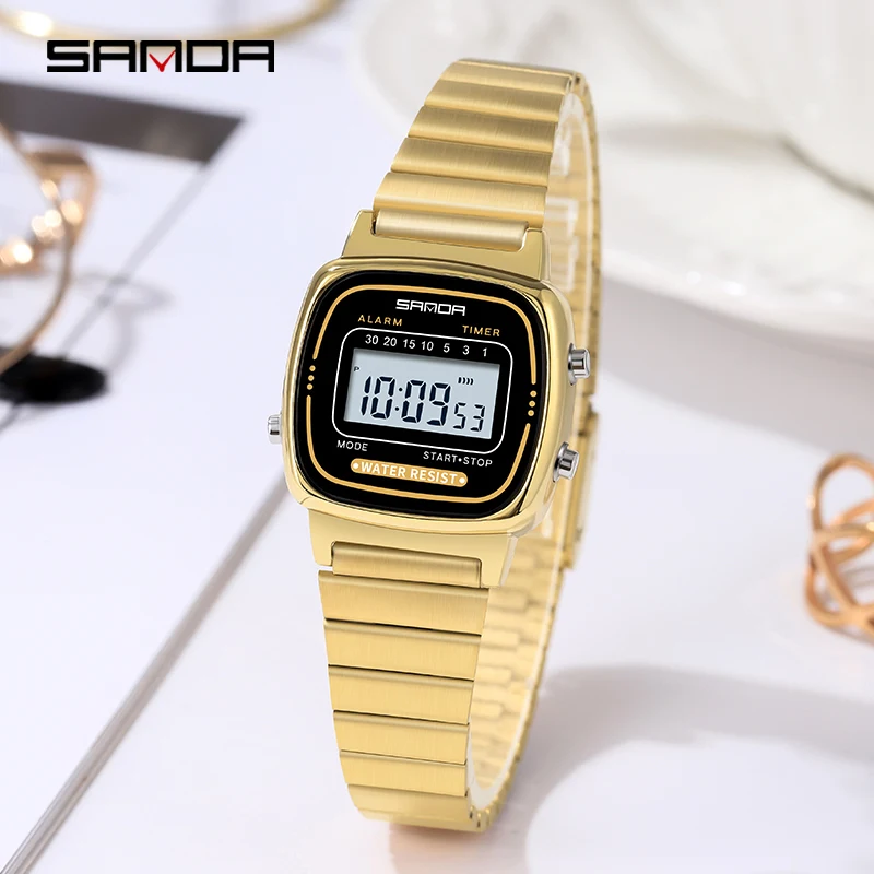 Sanda Women Golden Classic Quartz Watch Fashion Female Elegant Clock Boy Girl Gift Watches Príležitostné dámy nepremokavé náramky