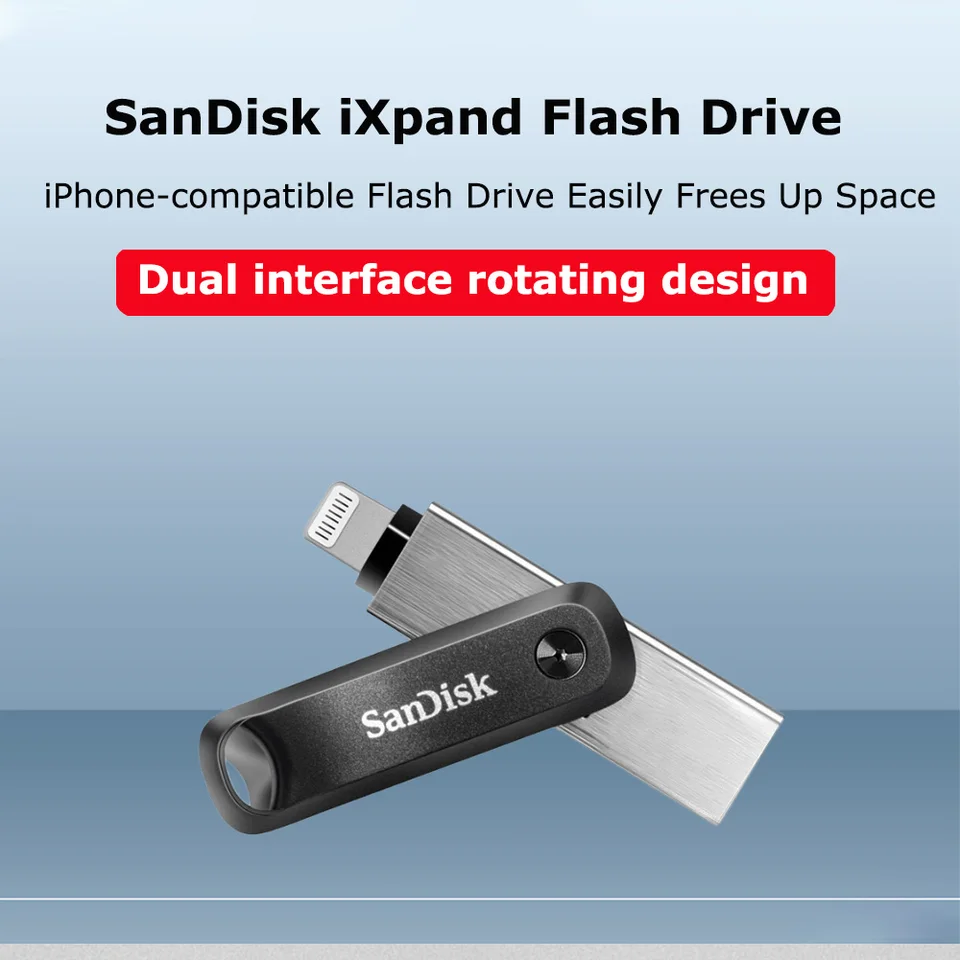 Sandisk Dual-Purpose Swivel USB3.0 Flash Drive 128 GB 256GB Metal U Disk OTG Lightning Connector pre iPhone /iPad /PC SDIX60N