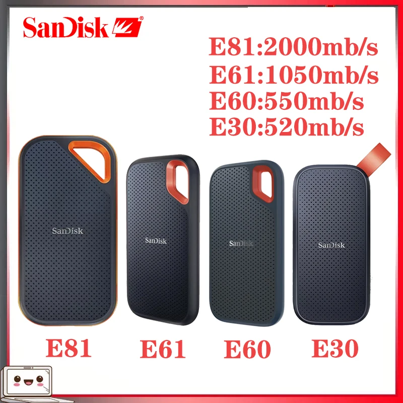 Sandisk PSSD USB 3.1 Typ-C Prenosný externý externý 480 GB 4TB Pevný disk 500 GB 1TB 2TB Solid State Disk 2000 MB/s PLYPOVÝ PLATNÝ DEKTOP