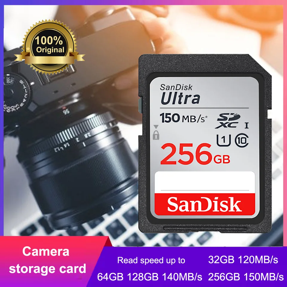 Sandisk Ultra SD karta UHS-I Pamäťová karta 32 GB SDHC 64GB 128 GB 256 GB 512 GB na snímanie 4K videa Flash karty až do 150 MB/s