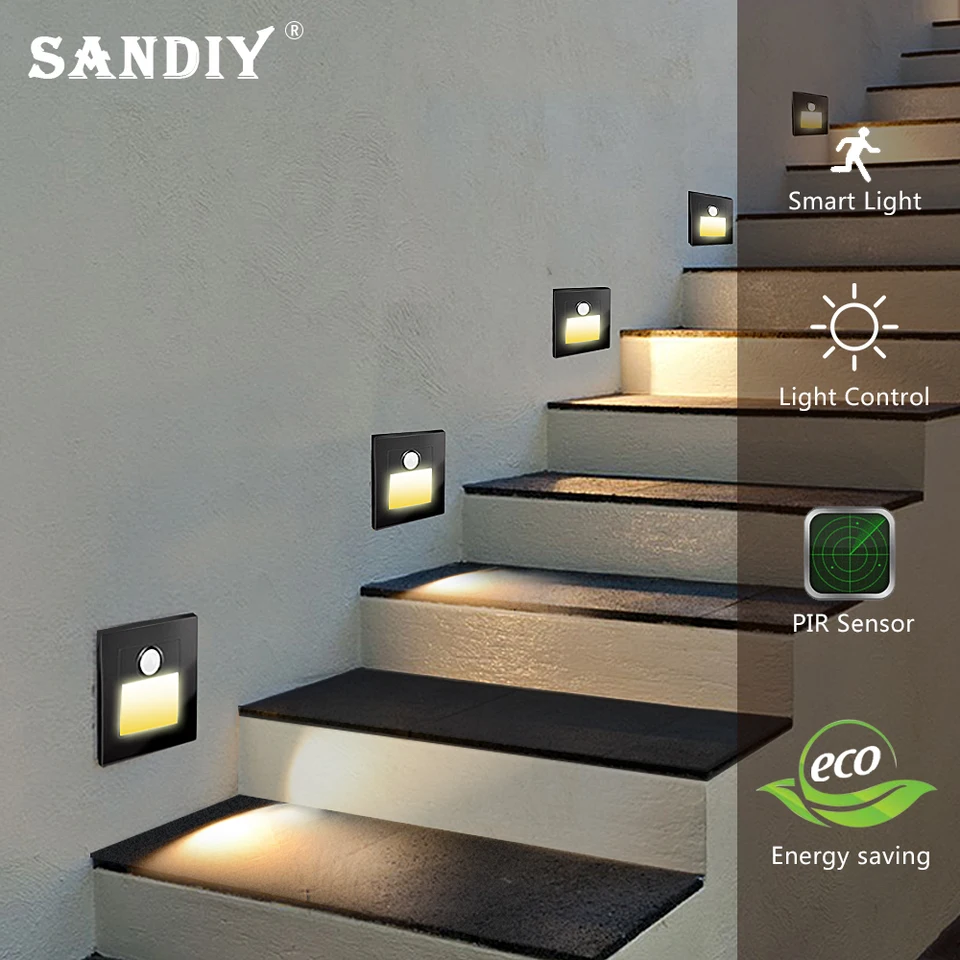 Sandiy senzorová nástenná lampa vložená schodité schodisko LED nočné svetlo pre rebrík kuchynská foyer koridor obýva