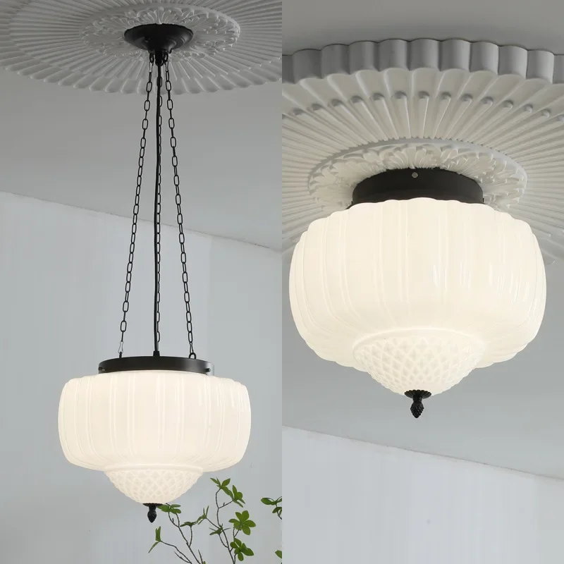 Sandyha francúzsky retro retro svetlá sklenené lampa Luster smotany v štýle LED žiarovky pre obývaciu izbu dekorácia spálňa domov